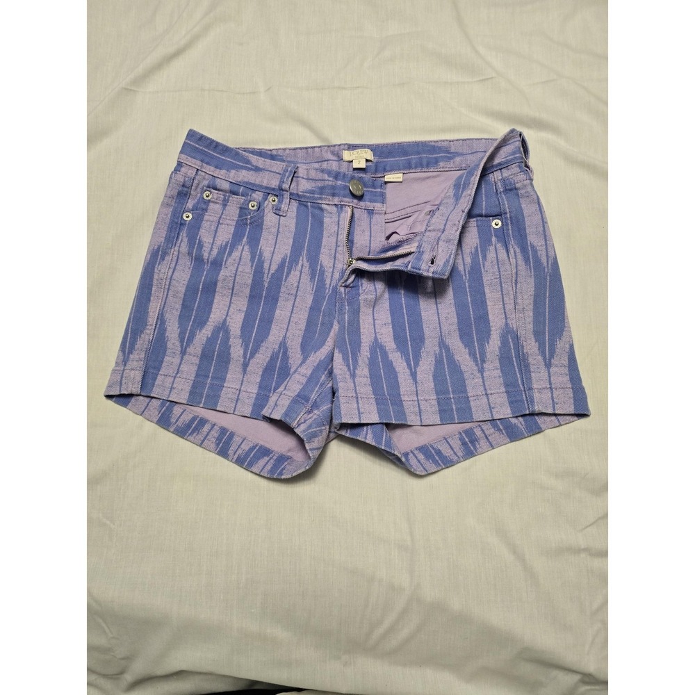 J Crew Shorts Womens 2 Purple Blue Ikat Print Stretch Casual Summer Low Rise